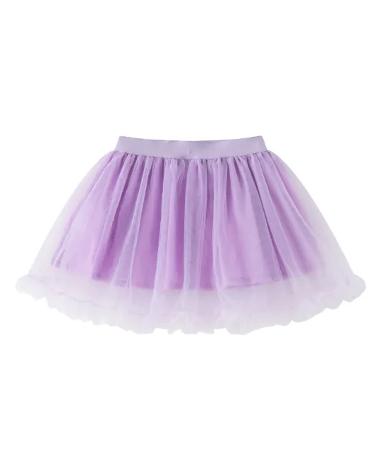 Purple tulle skirt with elastic waistband on white background
