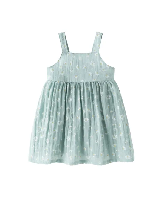Light blue dress with white checkered pattern and smocked bodice