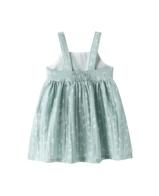 Light blue gingham sundress with shoulder straps and gathered waist