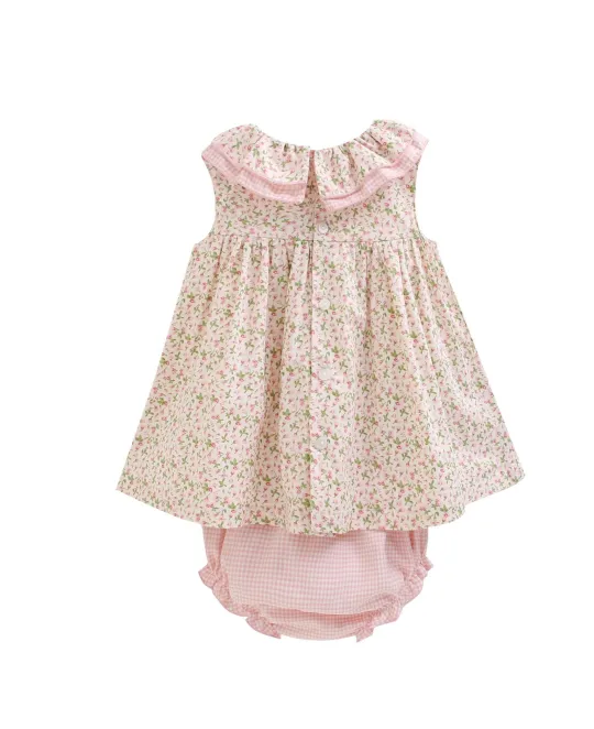 Pink floral dress with matching bloomers for baby