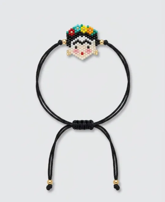 Black cord bracelet with colorful beaded monkey face charm