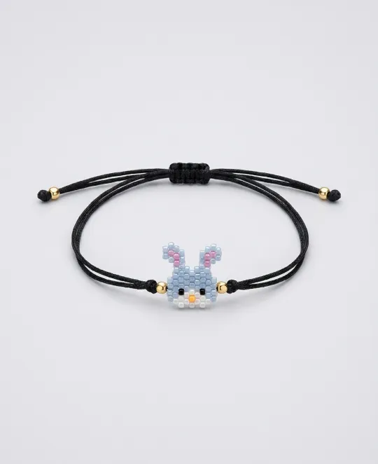 Black cord bracelet with light blue elephant charm