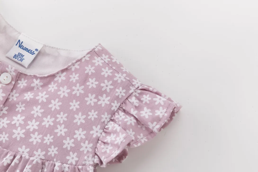 Pink floral print shorts with ruffle trim detail