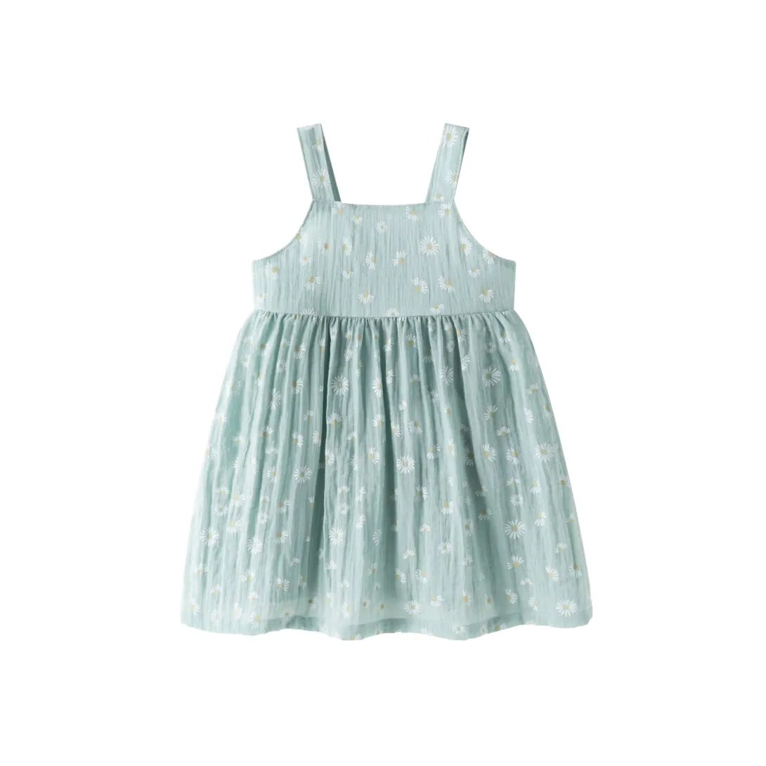 Light blue dress with white checkered pattern and smocked bodice
