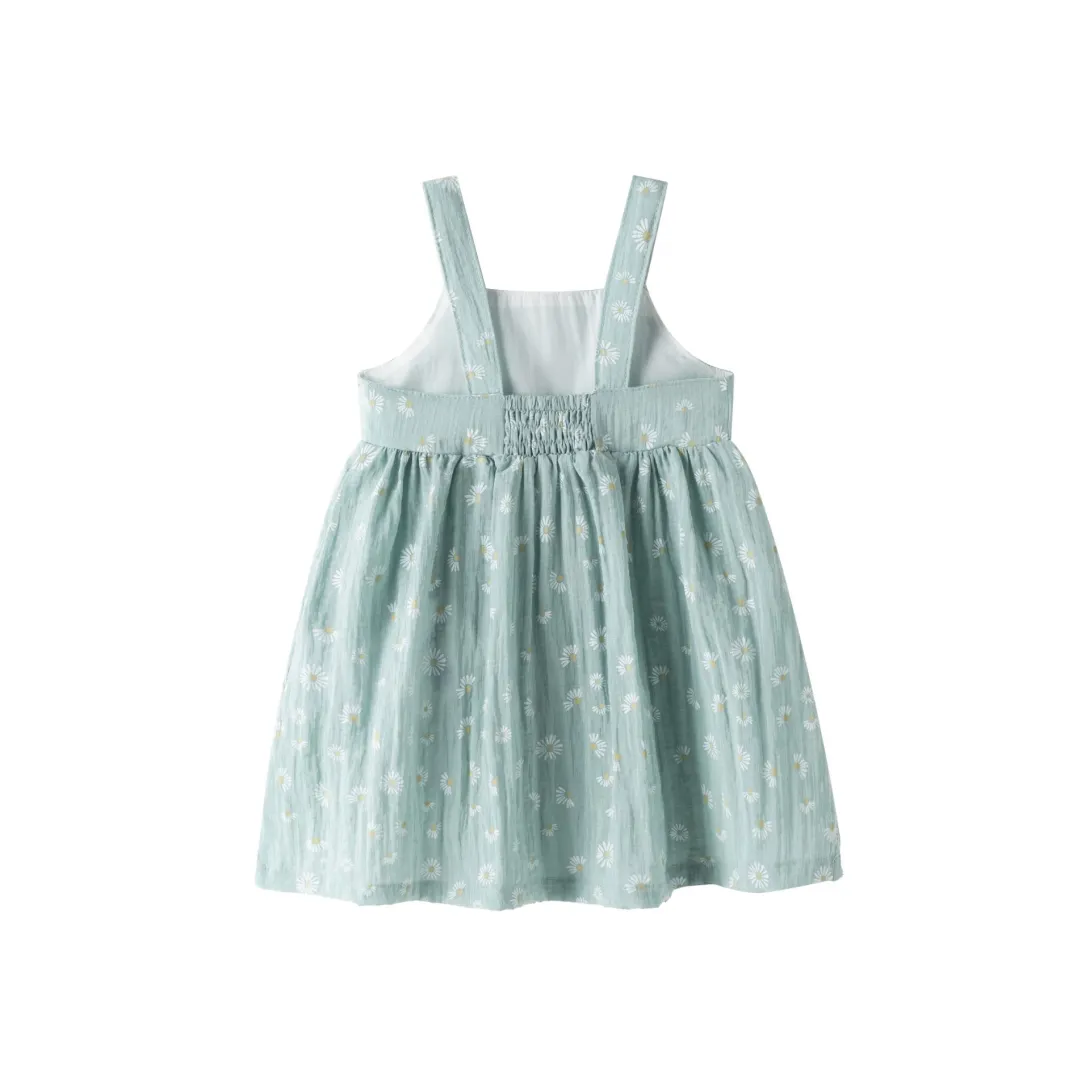 Light blue gingham sundress with shoulder straps and gathered waist