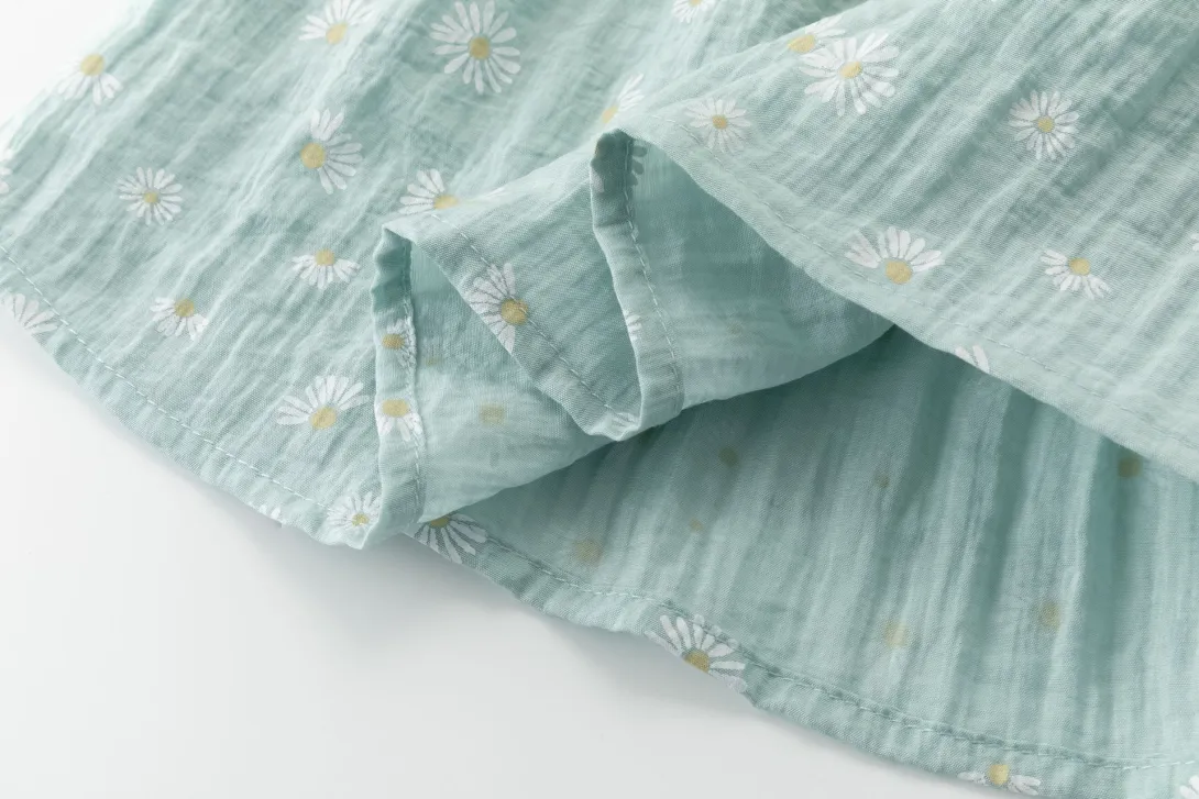 Aqua striped muslin fabric with folded detail