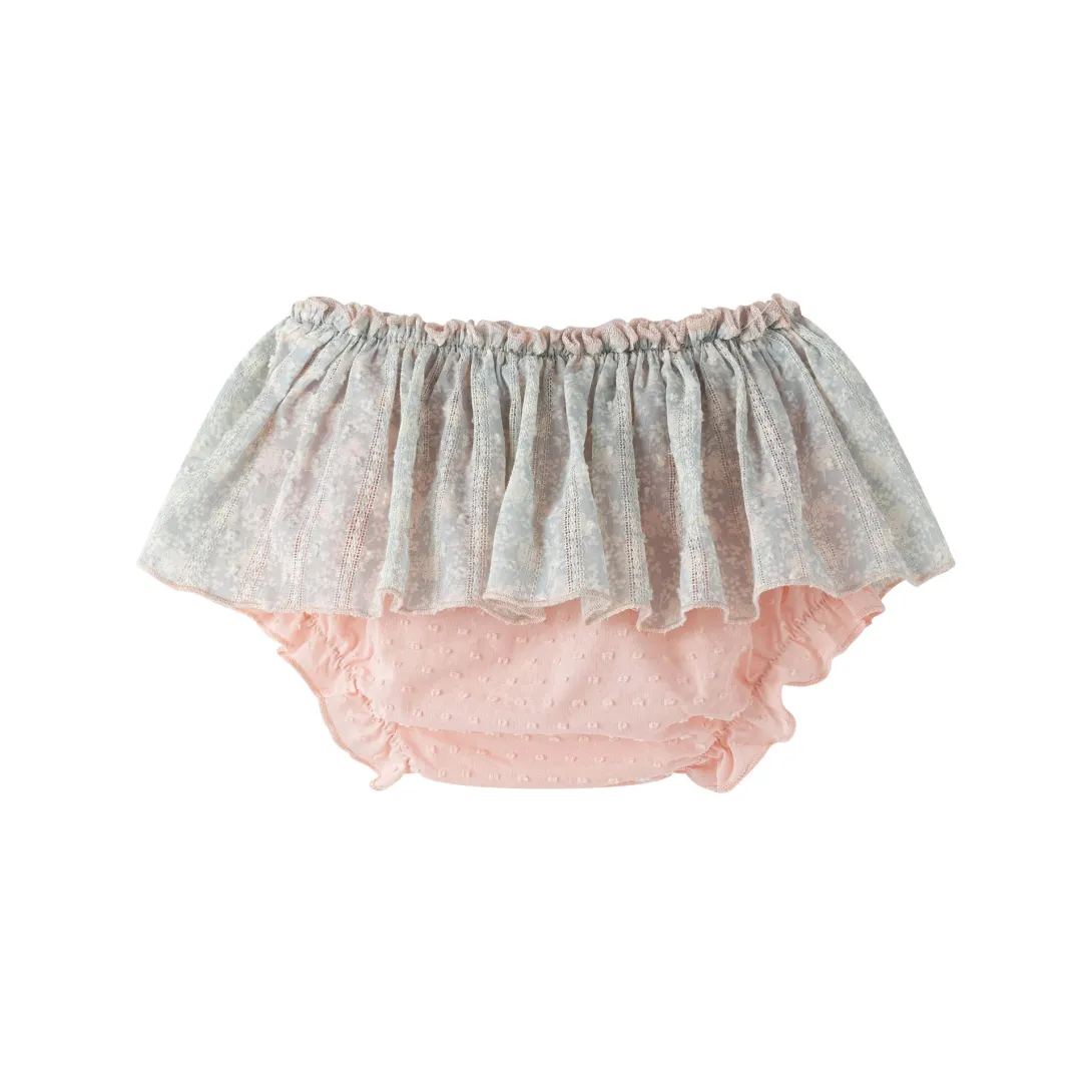 Pink and gray ombre tulle diaper cover with ruffled trim