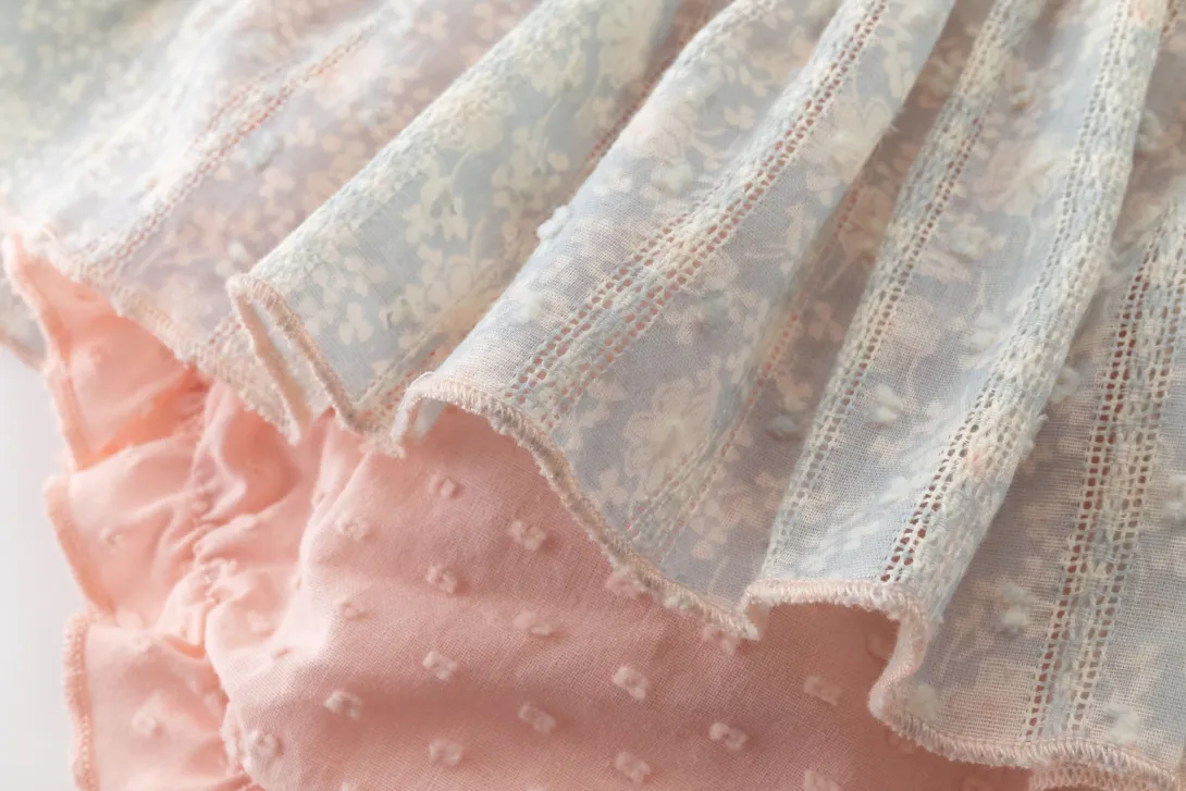 Pink tulle skirt with white polka dot overlay