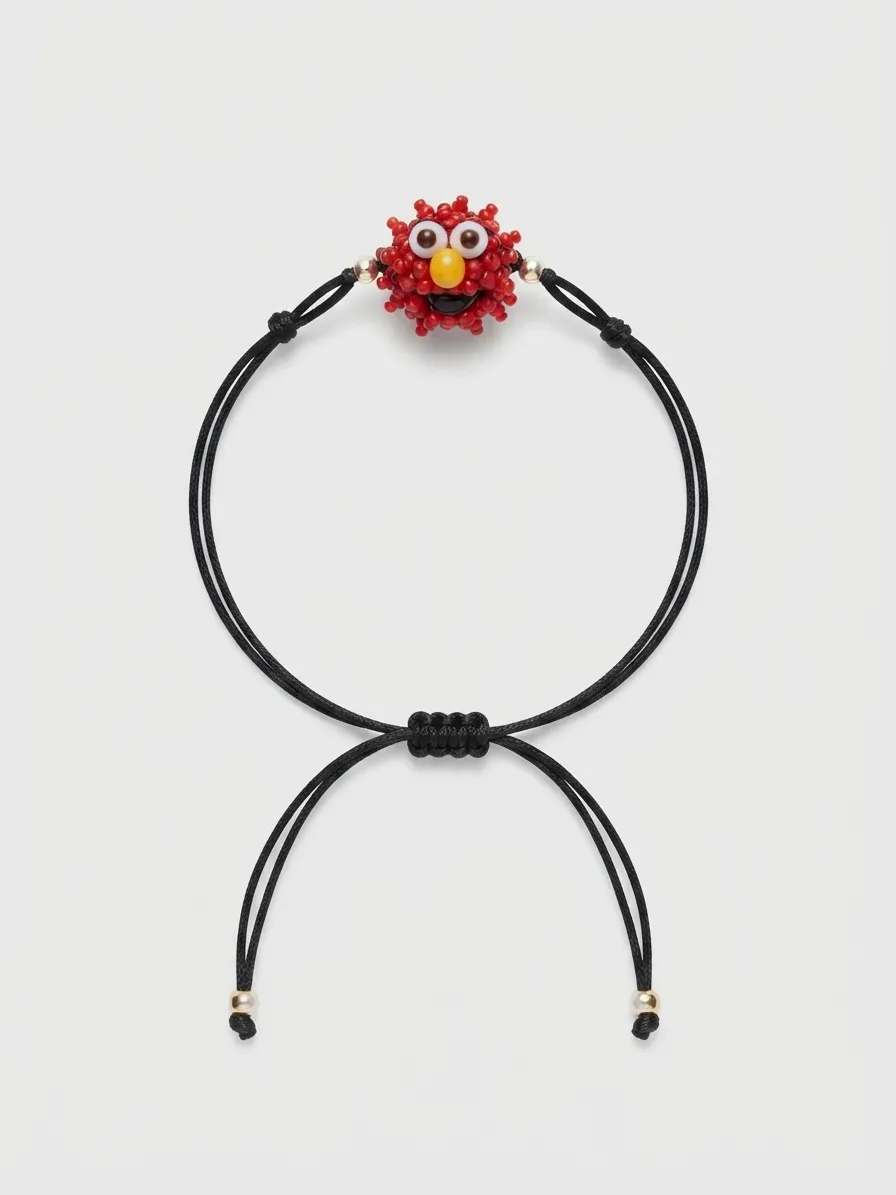 Black cord bracelet with pink crystal center stone and adjustable closure